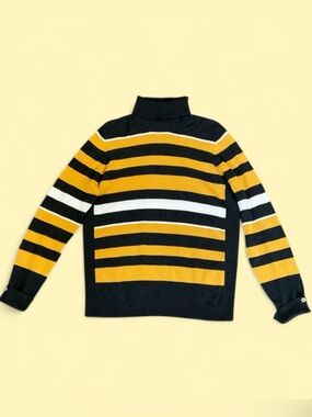 NWT~Yellow, Grey, & White Striped Turtleneck Long Sleeved Sweater, 1960’s Mod